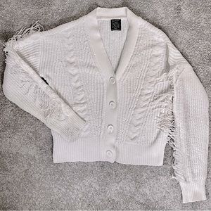 White chenille fringe cardigan small